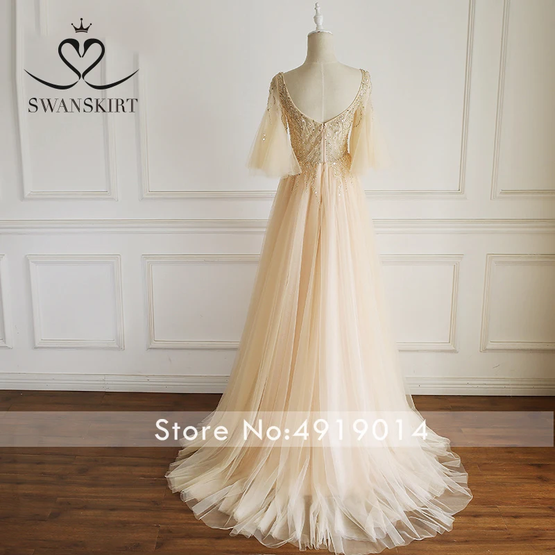 Модное Вечернее Платье трапециевидной формы с аппликацией из бисера для невесты