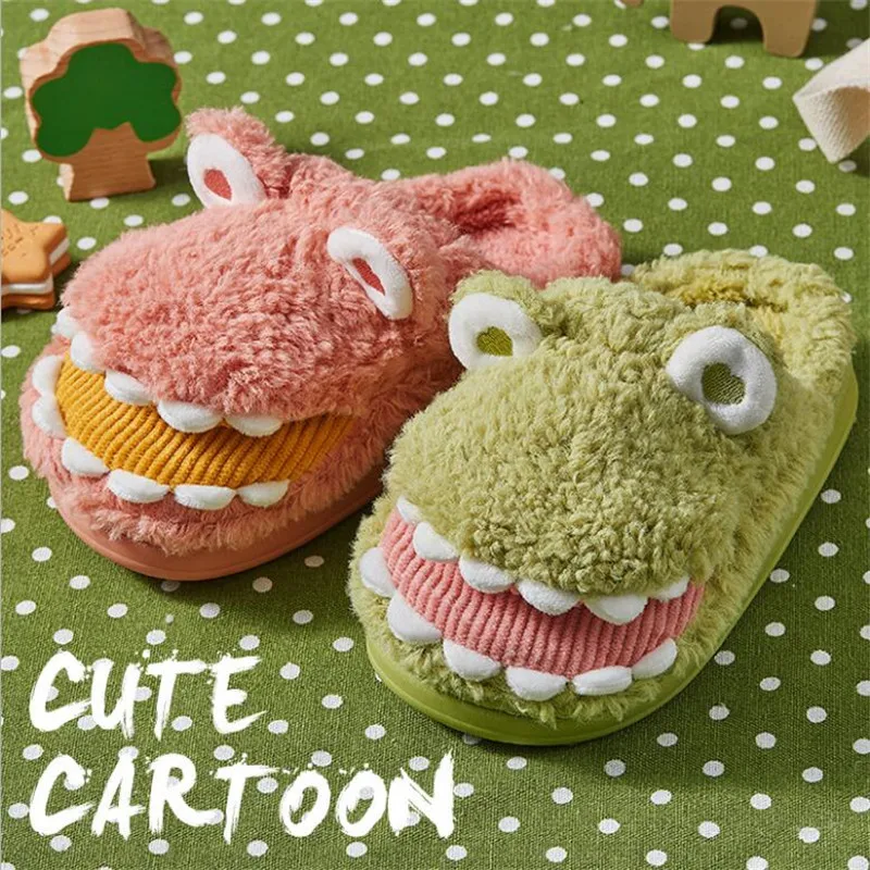 Cute Cartoon Dinosaur Kids Slippers Boys Girls Flip Flops Soft Non-slip Children Home Slippers Baby Warm Cotton Indoor Shoes