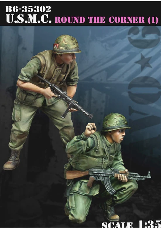 

1/35, USMC Round The Corner, 2 people, Resin Model Soldier GK, Military theme of World War II, Unassembled and unpainted kit