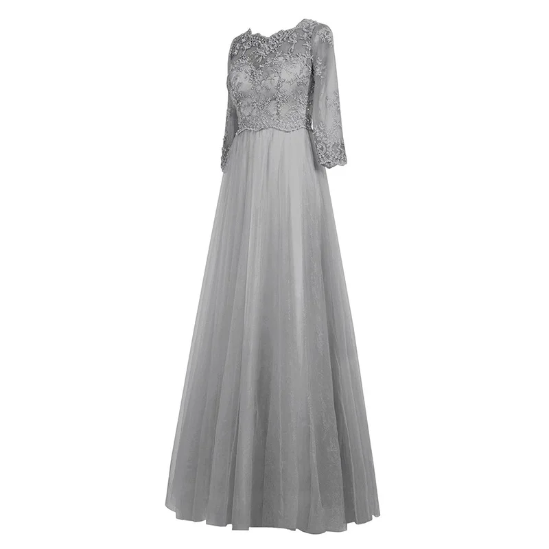 

A Line Netting Scoop Applique 3/4 Sleeve Mother Of The Bride Dress Outfits Floor Length Zipper Plus Size