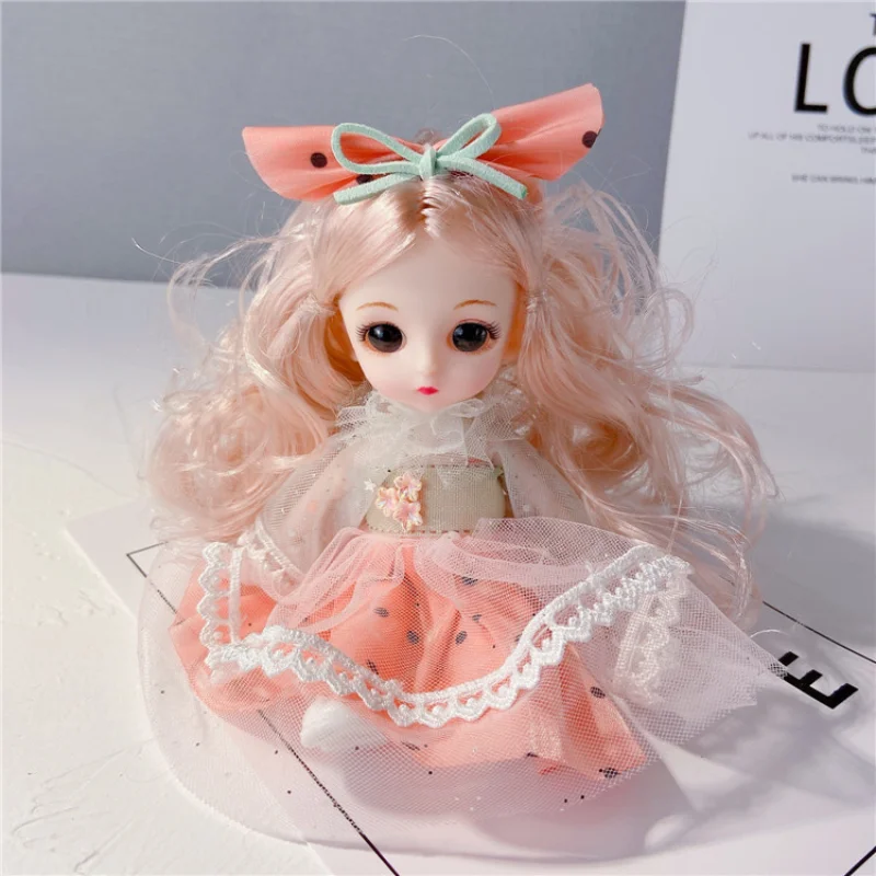 

Korean Version of Cute Bowknot Polka Dot Skirt Doll Keychain Creative National Style Rapunzel Princess Pendant School