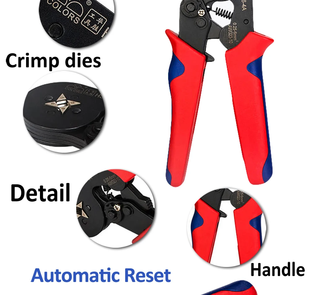 6-6 0.25-6mm 23-10AWG Hexagon& 10S 0.25-10mm 23-7AWG Quadrilateral Tube Bootlace Terminal Crimping Pliers Crimp Hand Tools HSC8