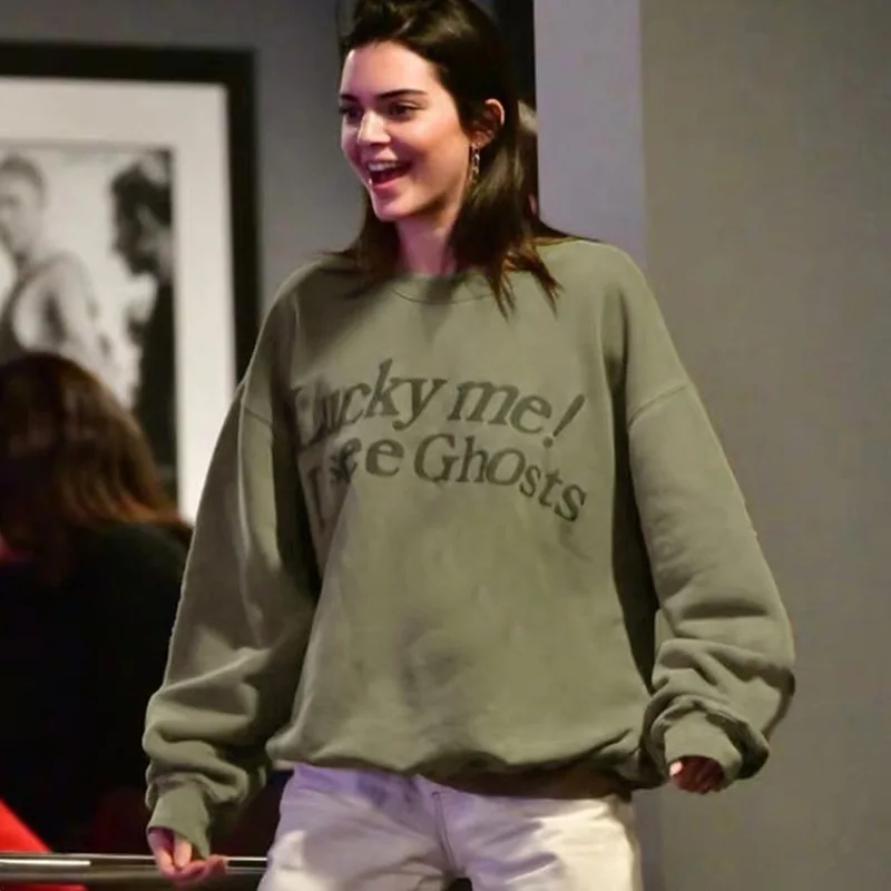 

New autumn/winter women's letterprint loose casual round collar mid-length casual sweaters