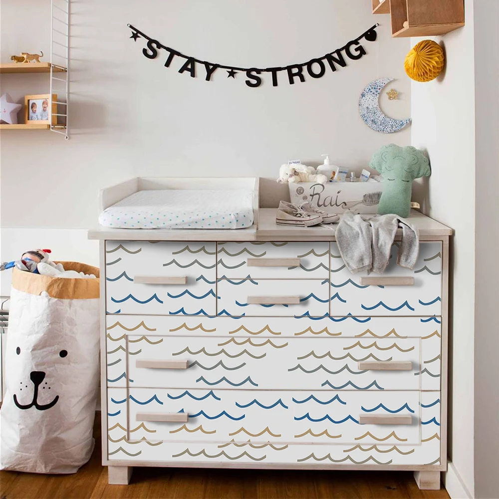 

Blue Yellow Wave Cartoon Furniture Decal Wallpaper Living Room Adhesive Wall Paper Waterproof Wall Sticker for Children Room