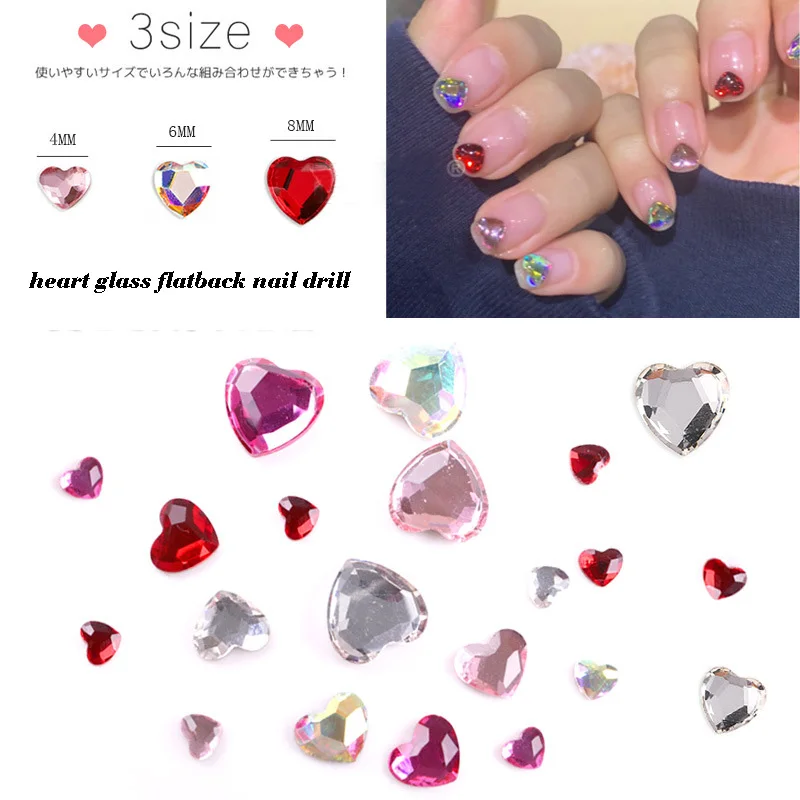 Стеклянные стразы гвоздь в форме сердца для дизайна ногтей алмазные Стразы