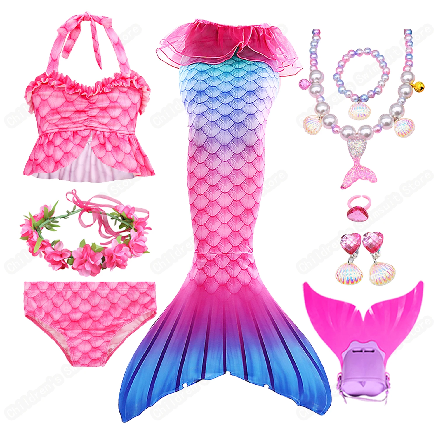 

Girls Mermaid Tail Split Swimsuit In Summer Children's Colorful Beach Bikini Suit Cosplay Costume Comfortable And Breathable