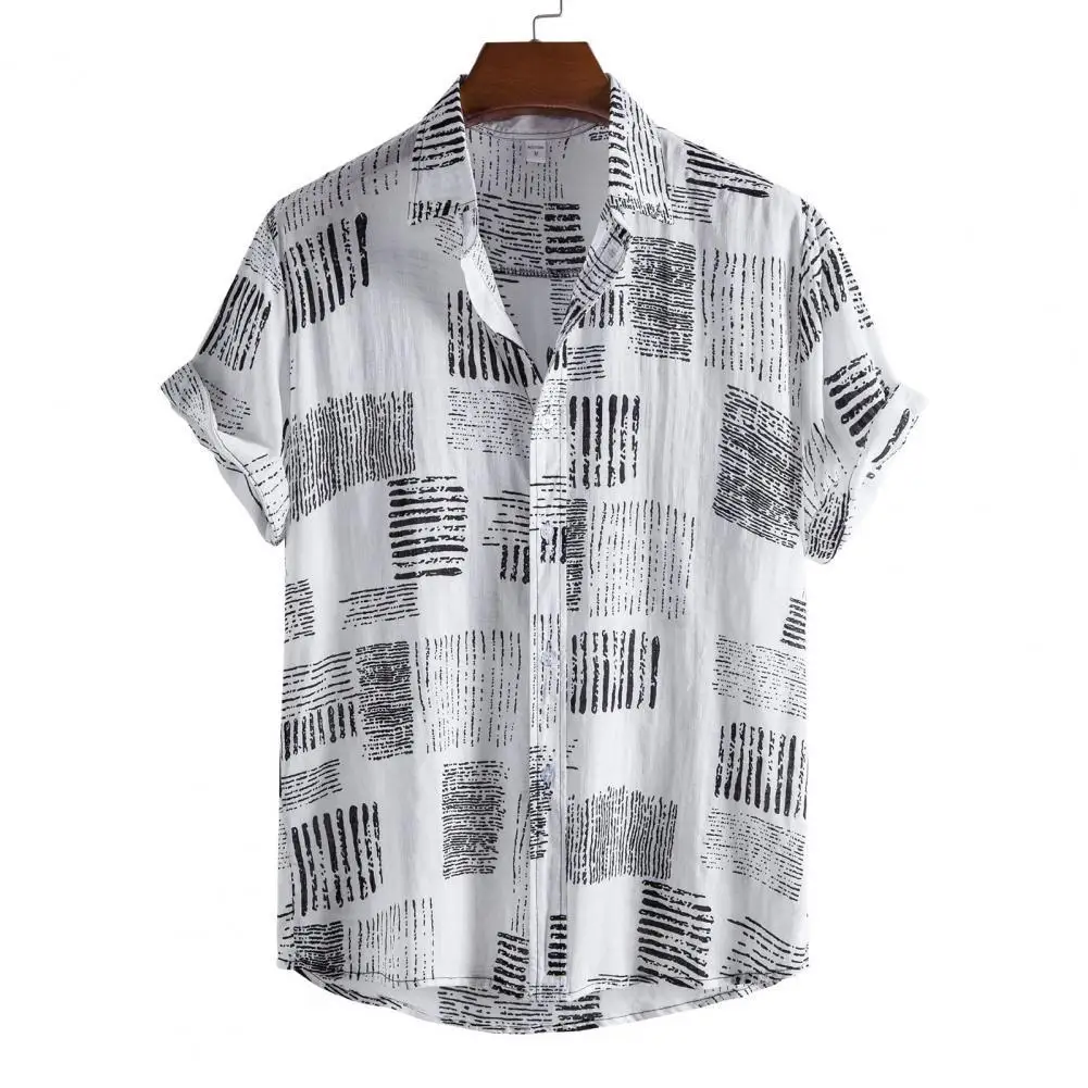 

Short Sleeve Men Shirt Turn-down Collar Soft Print Loose Summer Skin-friendly Buttons Closure Thin Casual Shirt Loose Streerwear