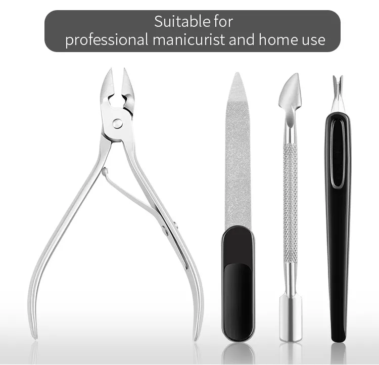 Nail Art Files Dead Skin Fork Remover Cuticle Spoon Cutter Pusher Nipper Clipper Trimmer Scissors Manicure Care Tool 4Pcs/set