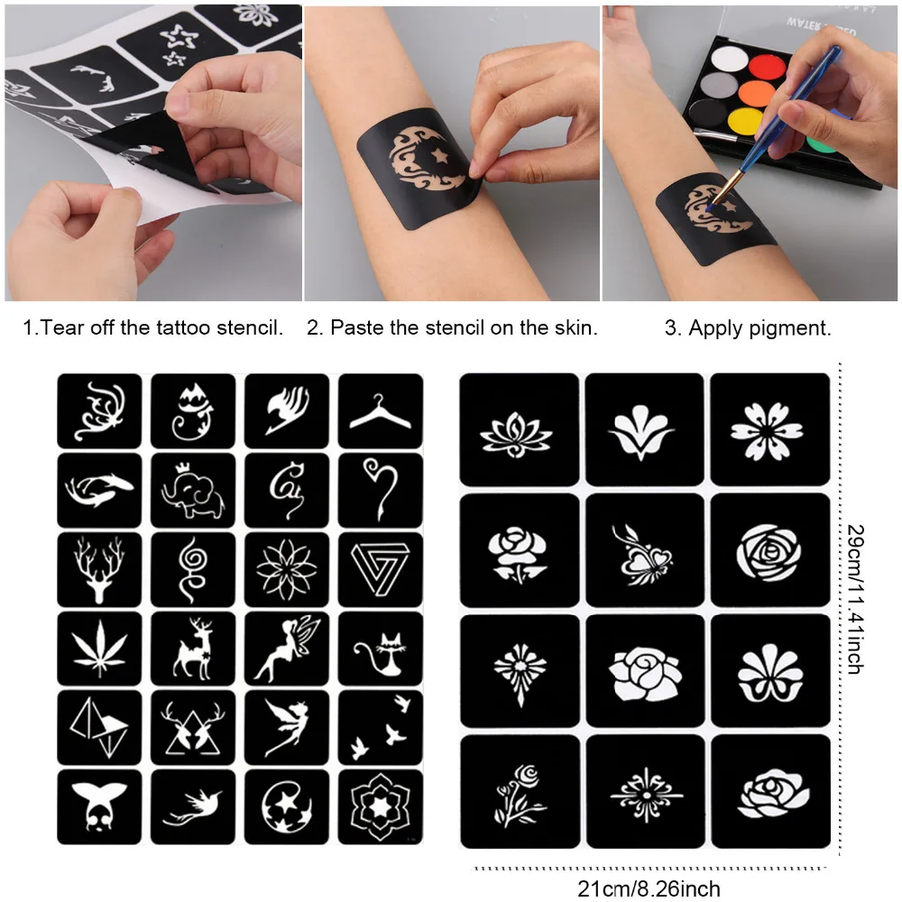 2 листа многоразовые временные трафареты для татуировок набор трафаретов хны
