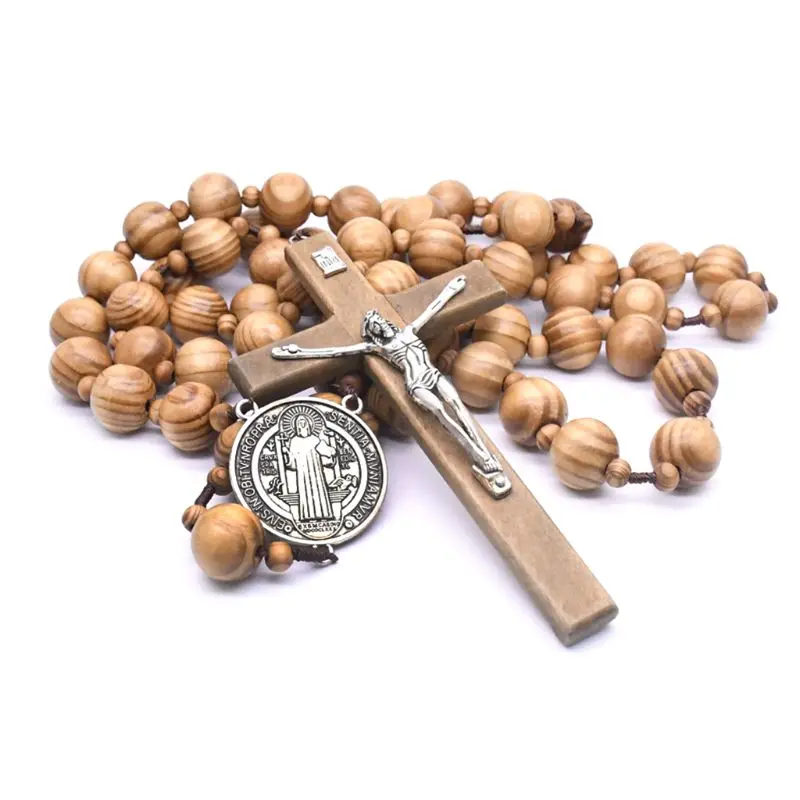 Fashion Handgemaakte Ronde Houten Kraal Katholieke Muur Rozenkrans Kruis Religieuze Ketting Christian Sieraden Charm Gift Fashion Handgemaakte Ronde Houten Kraal Katholieke Muur Rozenkrans Kruis Religieuze Ketting Christian Sieraden Charm Gift