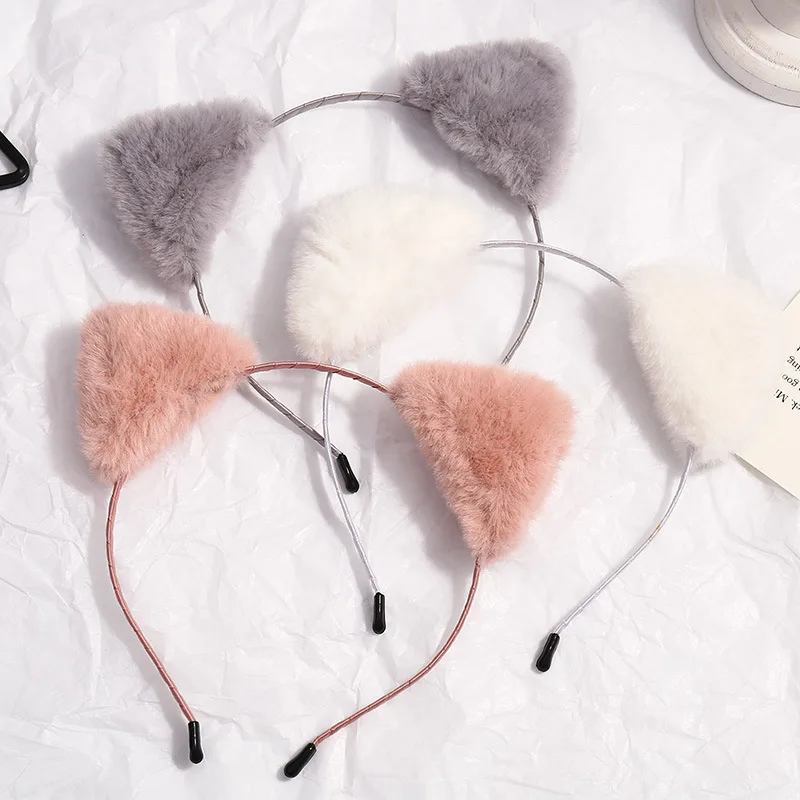 Ободок для волос с кошачьими ушками модный обруч шариками плюшевый ободок