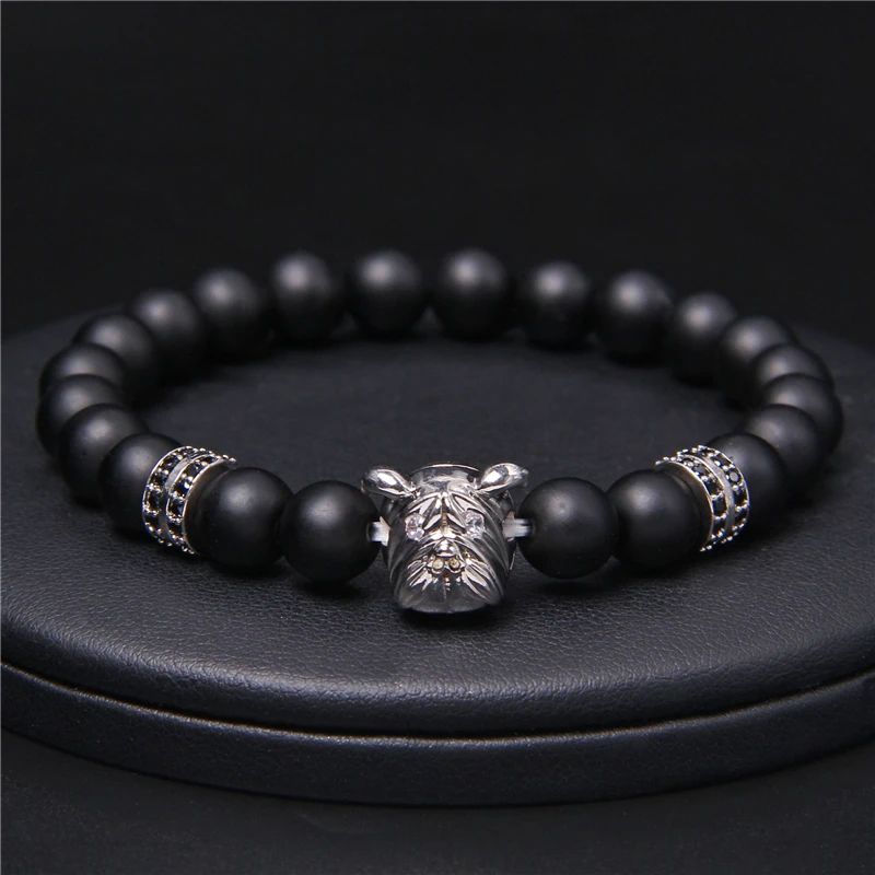 Мужской очаровательный браслет с натуральным тигром и камнями бусинами Модный