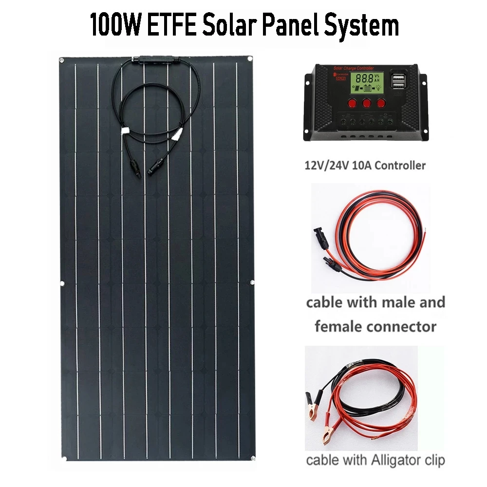 Harga Kit Panel Surya 100W 200W Sel Surya Monokristal 12V Pengisi Daya Baterai Untuk Mobil/Berkemah/Atap Rumah 100W Panel Fotovoltaik