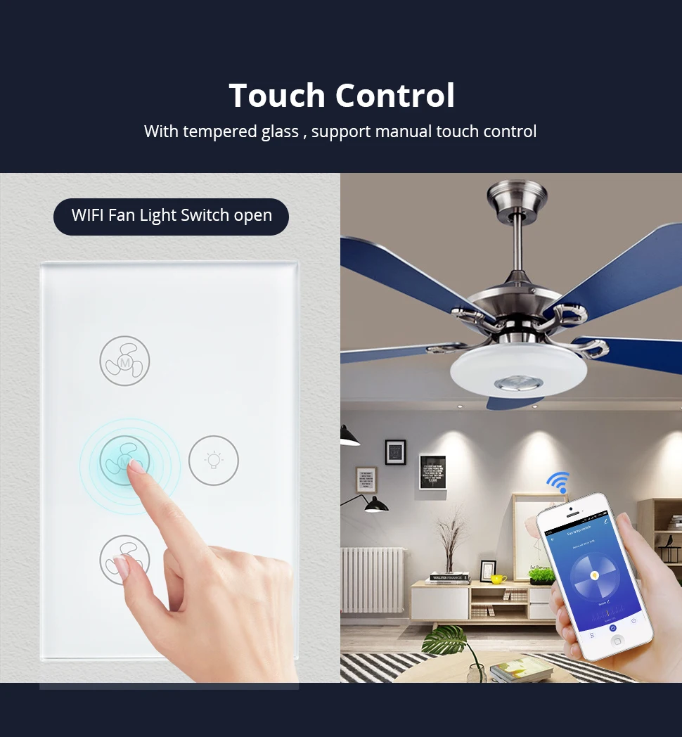 Умный Wi-Fi переключатель для вентилятор светильник, совместимый с Alexa Google Home Smart Life App управление