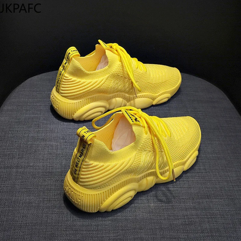 

Korean style sports shoes flying woven running casual shoes flat lace-up socks zapatos de mujer