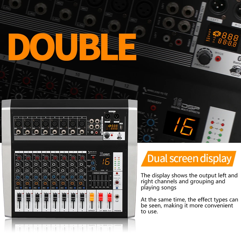 

TKL LA60 6 channel Audio Mixer wireless microphone Bluetooth USB Sound Mixing amplifier 250W*2 DJ Sound Mixer 48V Phantom Power