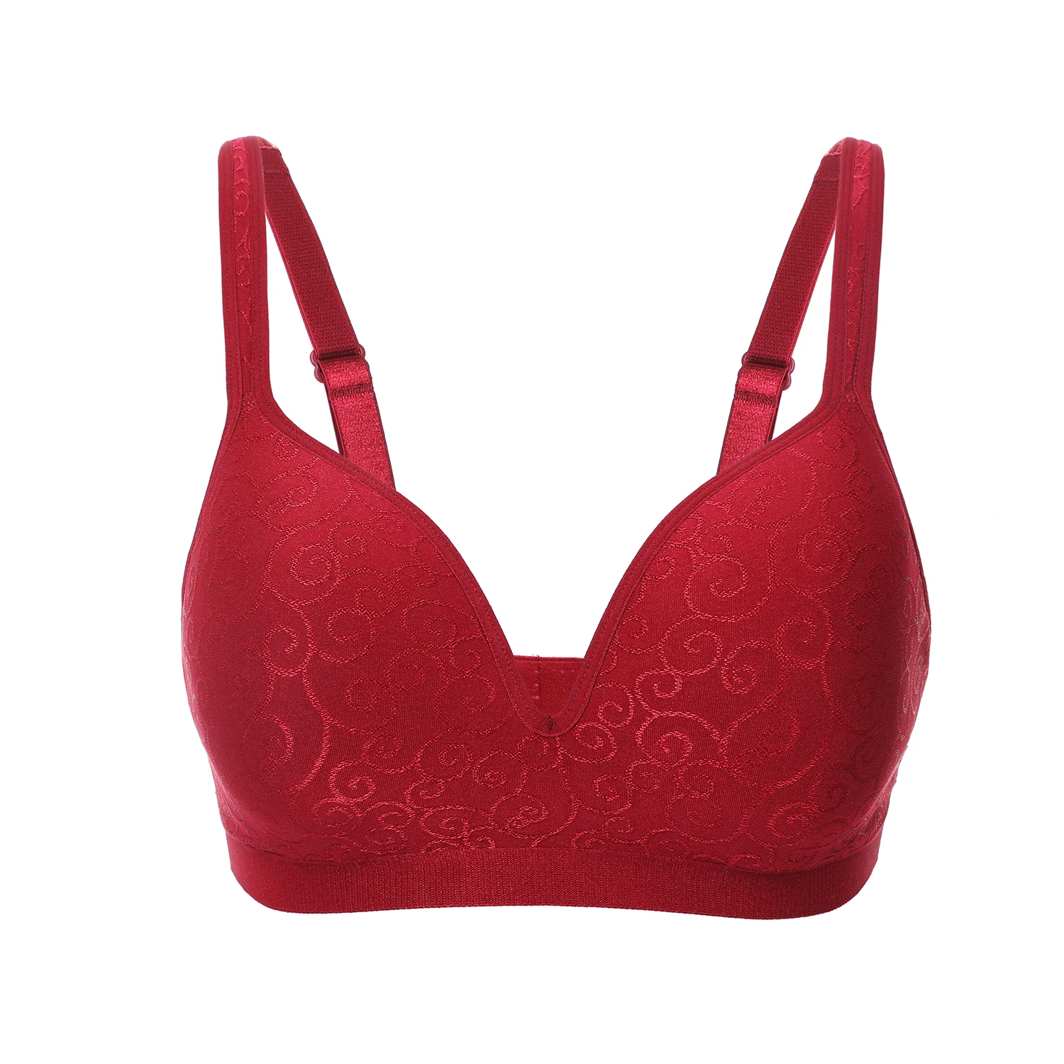 Cerise08 Женский жаккардовый Повседневный комфортный бесшовный мягкий пенопластовый контур размера плюс без косточек бюстгальтер - Цвет: Cerise08