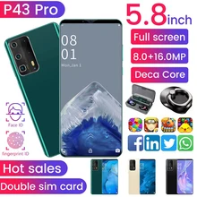 P43 pro smartphone versão global 12gb + 512gb 5.8 Polegada celular impressão digital rosto desbloquear celular 1440*3200 5g android 10.0 (2)