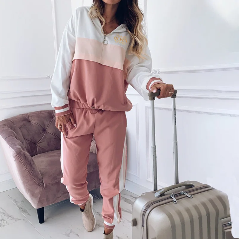 

Female Workout Tracksuit Autumn Women 2 Pcs Set Casual Long Sleeve Letter Print Hoodies Suits Zipper Jogging Sweatshirts Suits