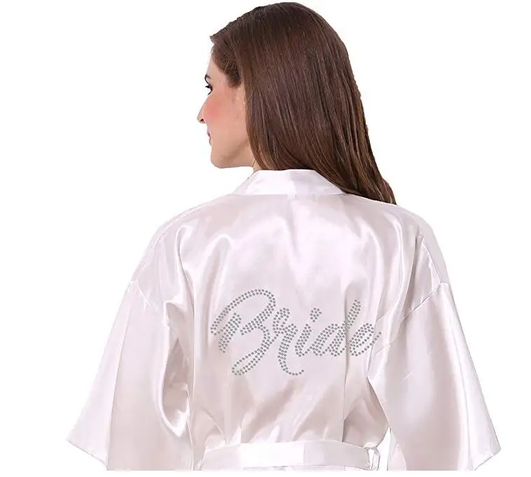 Женский Атласный халат черный атласный стразы короткие свадебные вечерние