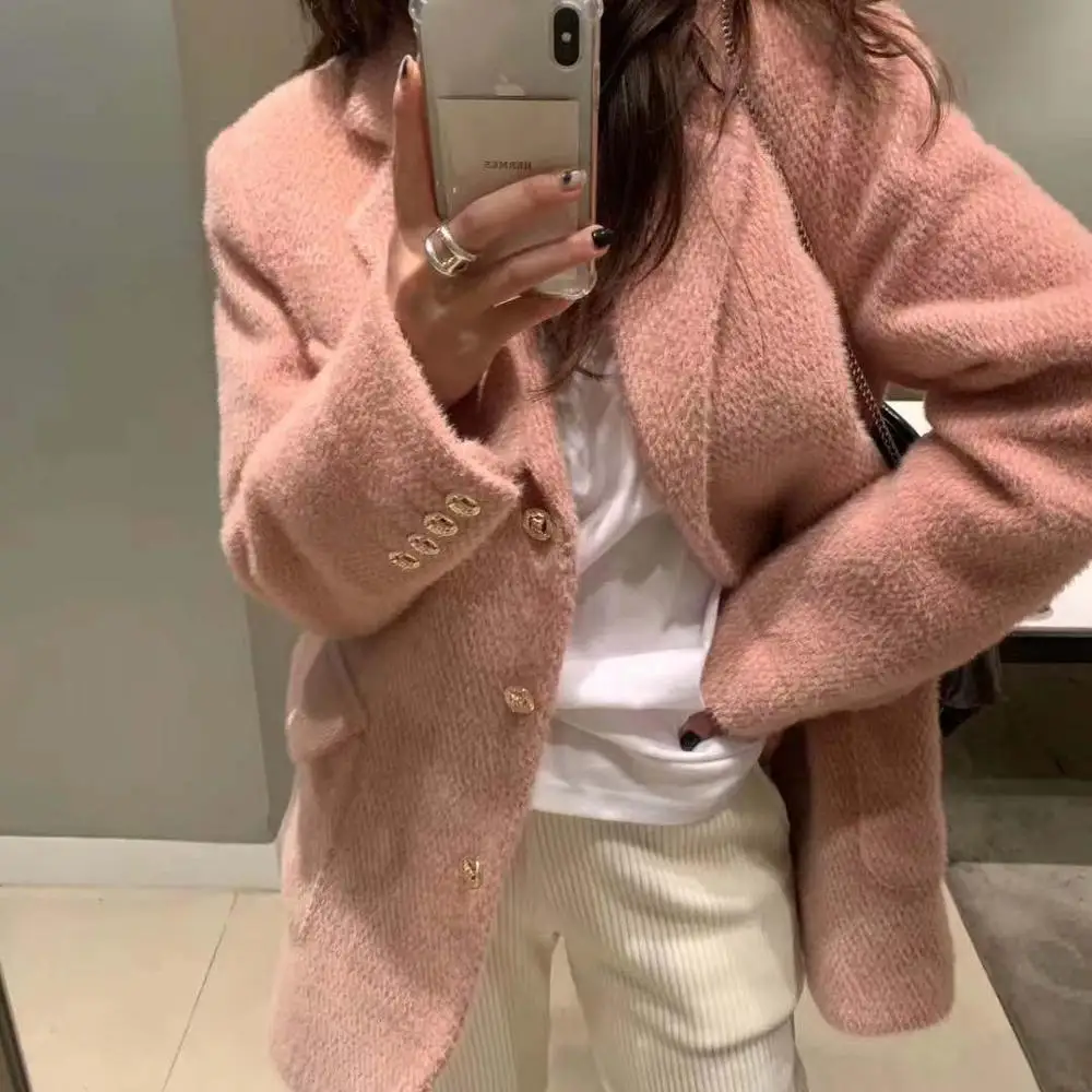 

Elegant Women Blazers Vintage Long Sleeve Autumn Winter Thick Warm Plush Blazer Jackets Office Ladies Coats Good Quality 2021
