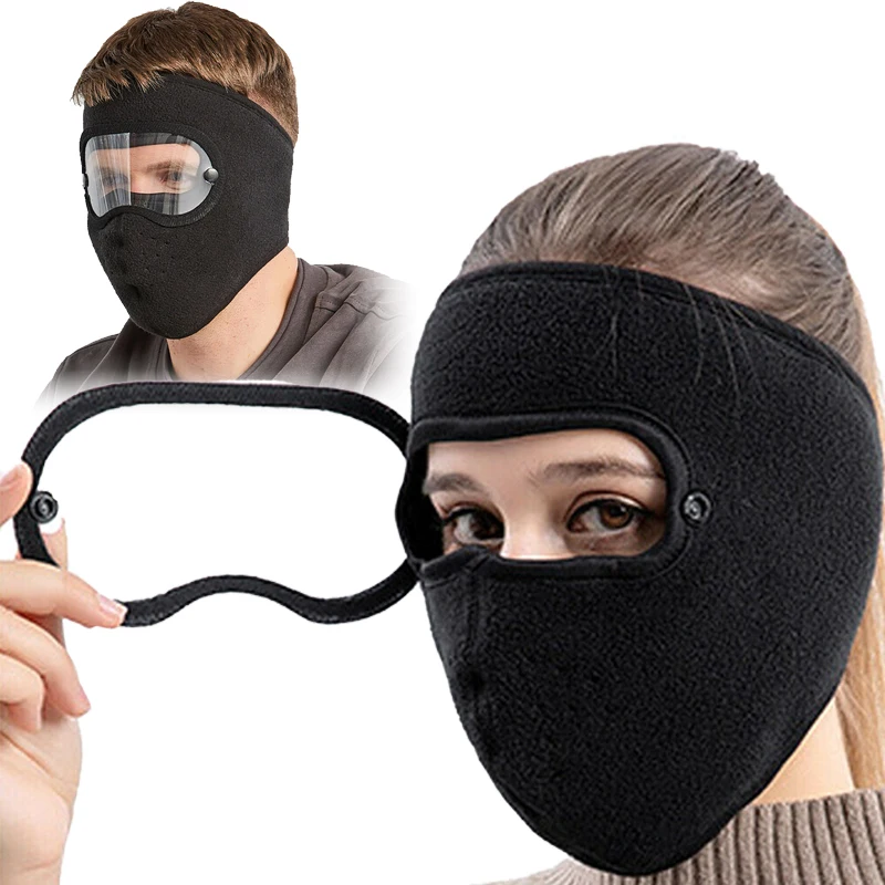 

Windproof Anti Dust Face Mask Cycling Ski Breathable Masks Fleece Face Shield Hood with High Definition Anti Goggles Skullies