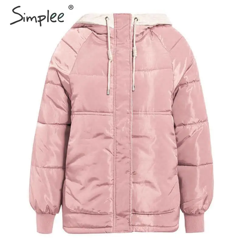 pink Simplee женская куртка осень-зима большой размер с капюшоном женский теплый мягкий пиджак - Цвет: pink