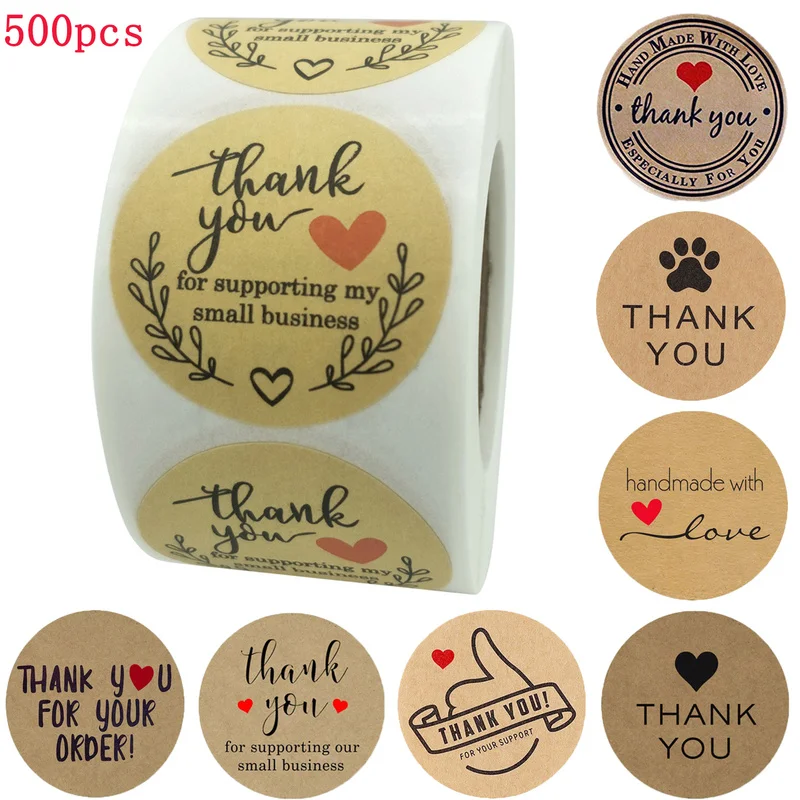 

1roll Sticker Kraft Sticker for Package Adhesive Thank You Sticker Label Sticker Business Envelope Sealing Stationery Sticker