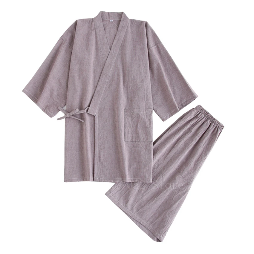 

Japanese Kimono Cotton Pajamas Men Samurai Costume Bathrobe Haori Yukata Jinbei Set Sleepwear Short Sleeve Woman Japan Clothes