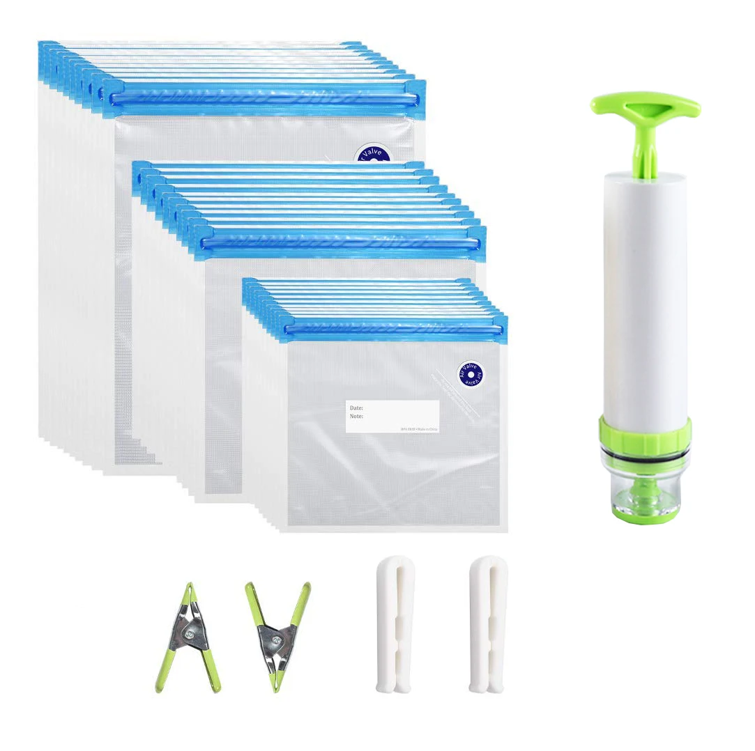 

20/17Pcs Bag Kits Reusable Food Storage Vacuum Seal Bags With Hand Pump Bag Sealing Clips Food Wrap For Food Storage Freezing