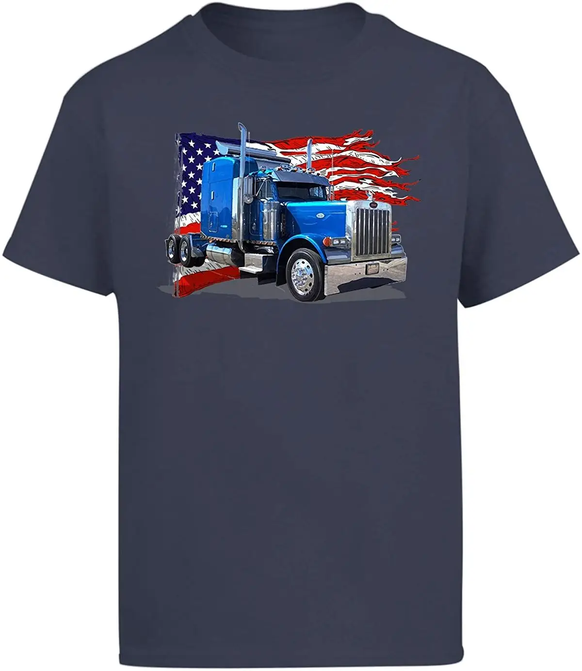 

American Flag Truck Driver New 2020 Summer Mens Tee Cool T Shirts Breathable All Cotton Short Sleeve T-Shirt