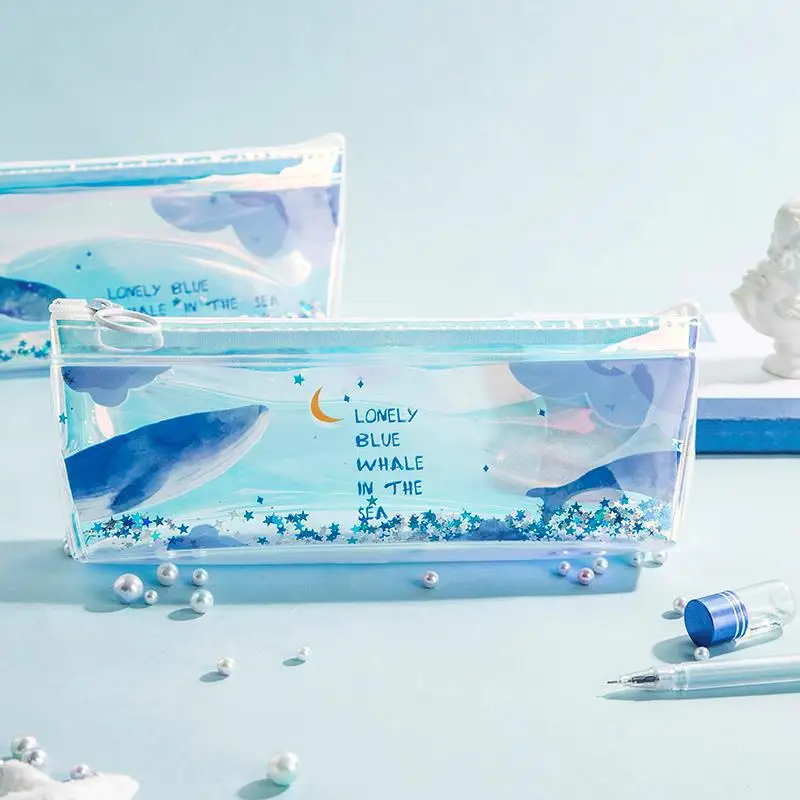 Милый большой чехол карандаш kawaii блестящая сумка с масляным Китом синяя морская