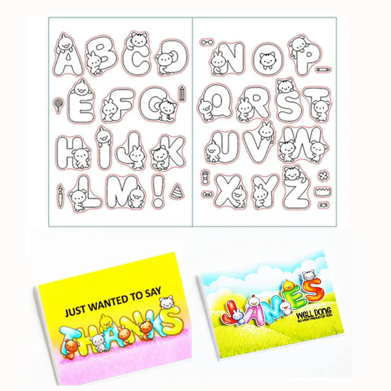 

Metal Cutting Die & Clear Stamp Scrapbooking Paper DIY Stencil Train Car Cute Cat Bear Piggy Letters Handcrafts Painting Kid Toy