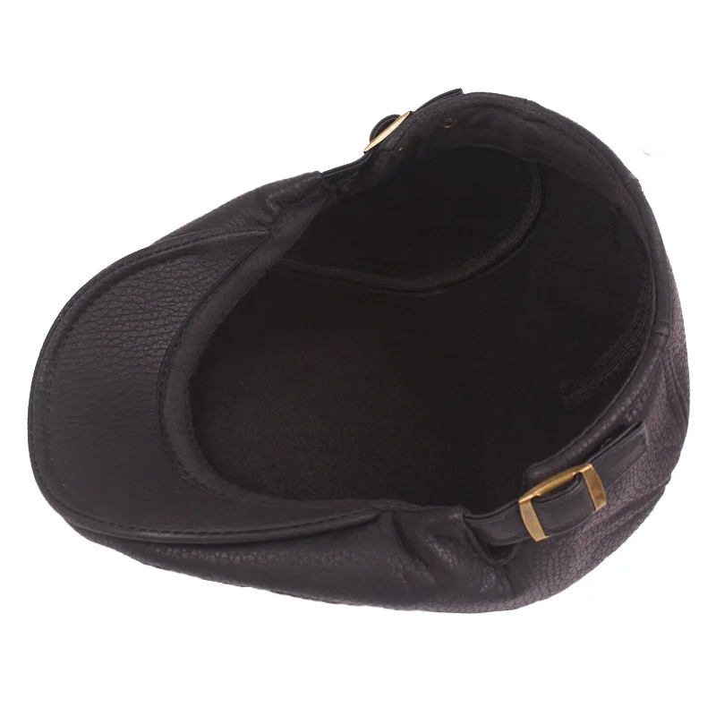 XdanqinX Men's PU Leather Berets Winter Simple Fashion Imitation Leather Tongue Cap Middle-aged Elderly Warm Winter Hat Dad Hats