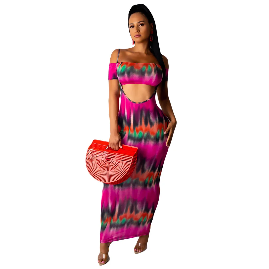 Новая летняя юбка из двух частей комплект 2019 с принтом открытыми плечами