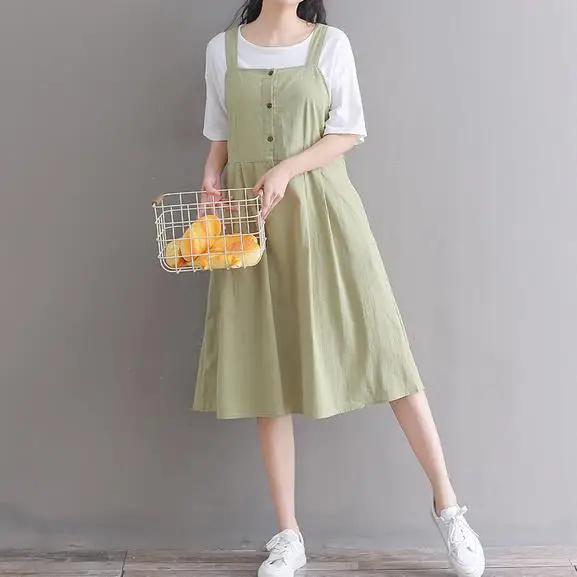 Японский консервативный стиль весна лето женский сарафан подтяжки зеленый синий