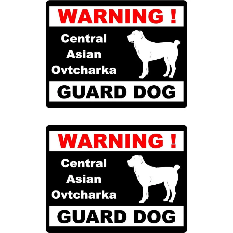 

Funny Car Sticker 2x Cartoon WARNING Central Asian Ovtcharka Guard Dog Fun Retro-reflective Car Window Stickers Decals,15*11.5cm