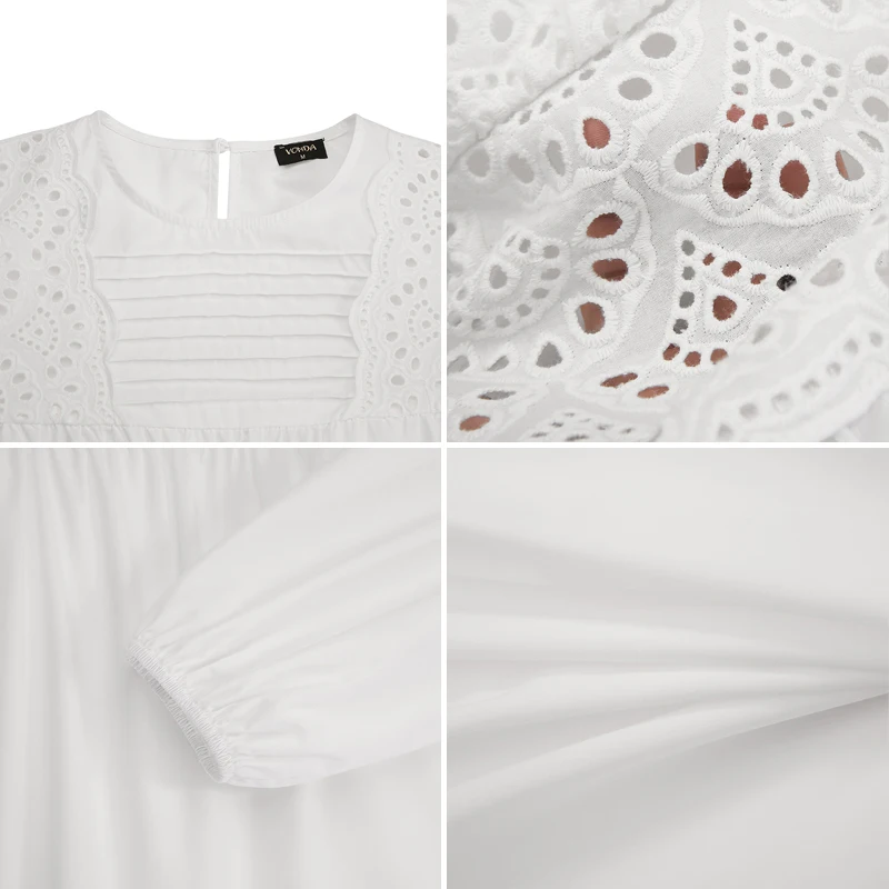 

Women'Casual Blouse Office Ladies Shirts VONDA 2021 Vintage Hollow Out Party Tops Female Plus Size Bohemian Blusa Plus Size 5XL