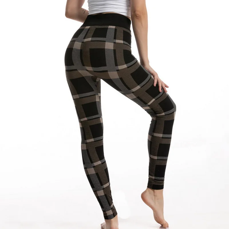 

Women Plaid Print Fashion Push Up Leggings Workout Trousers Polyester Elastic Waist Jeggings Fitness Pencil Pants