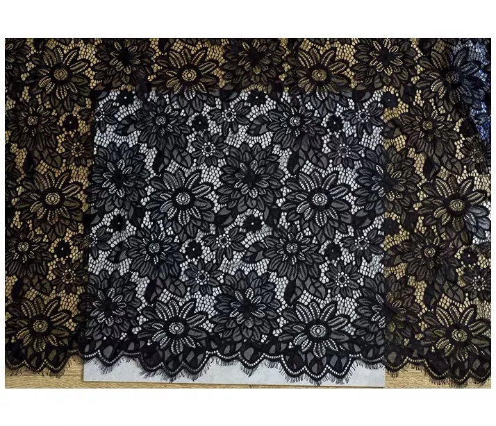 

3M French Eyelash Lace Fabric Black Chantilly Embroidered Diy Exquisite Lace Embroidery Clothes Wedding Dress Accessories