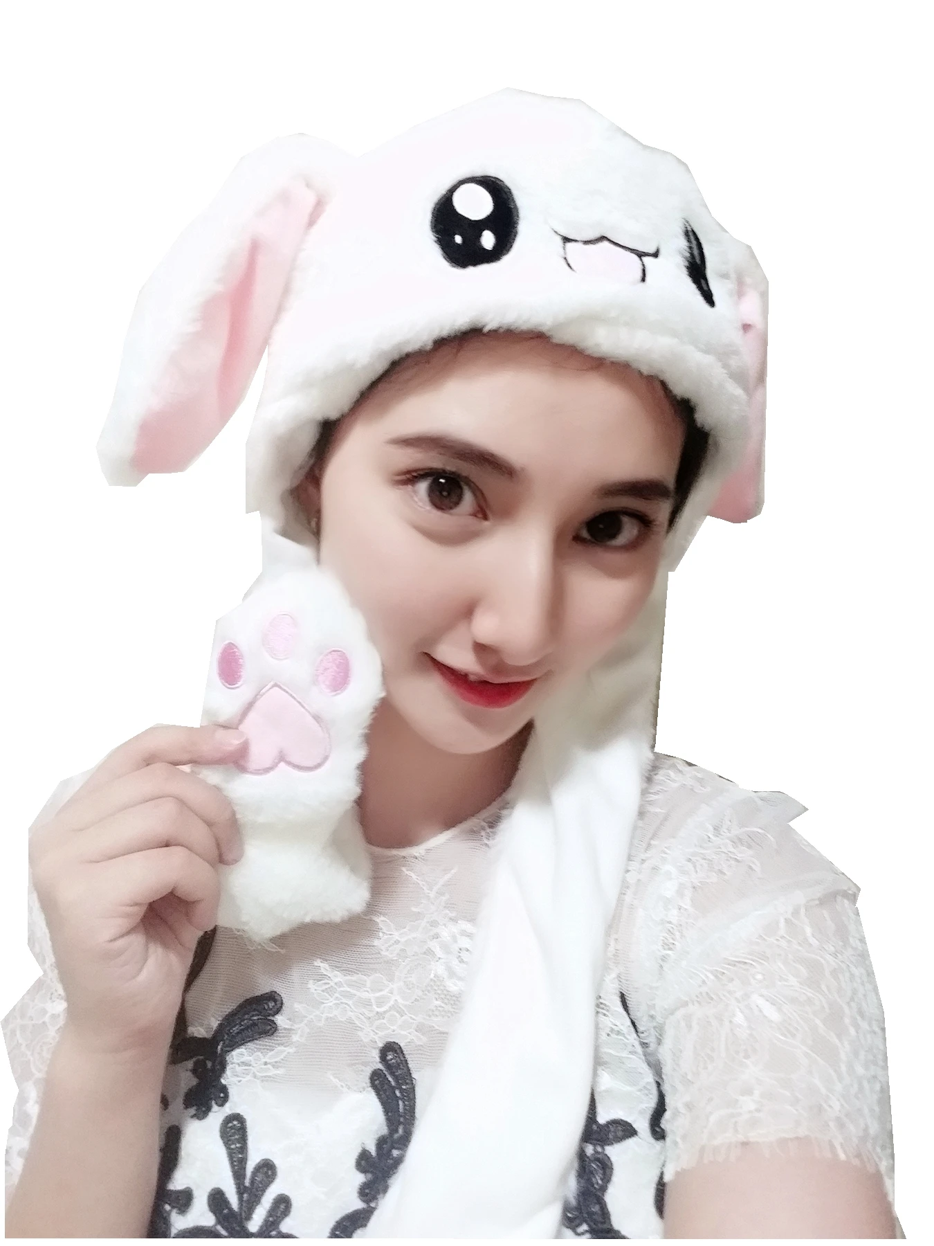 Счастливый плюшевый заячьими ушками шапка танцующий сжимающее ухо вертикальное