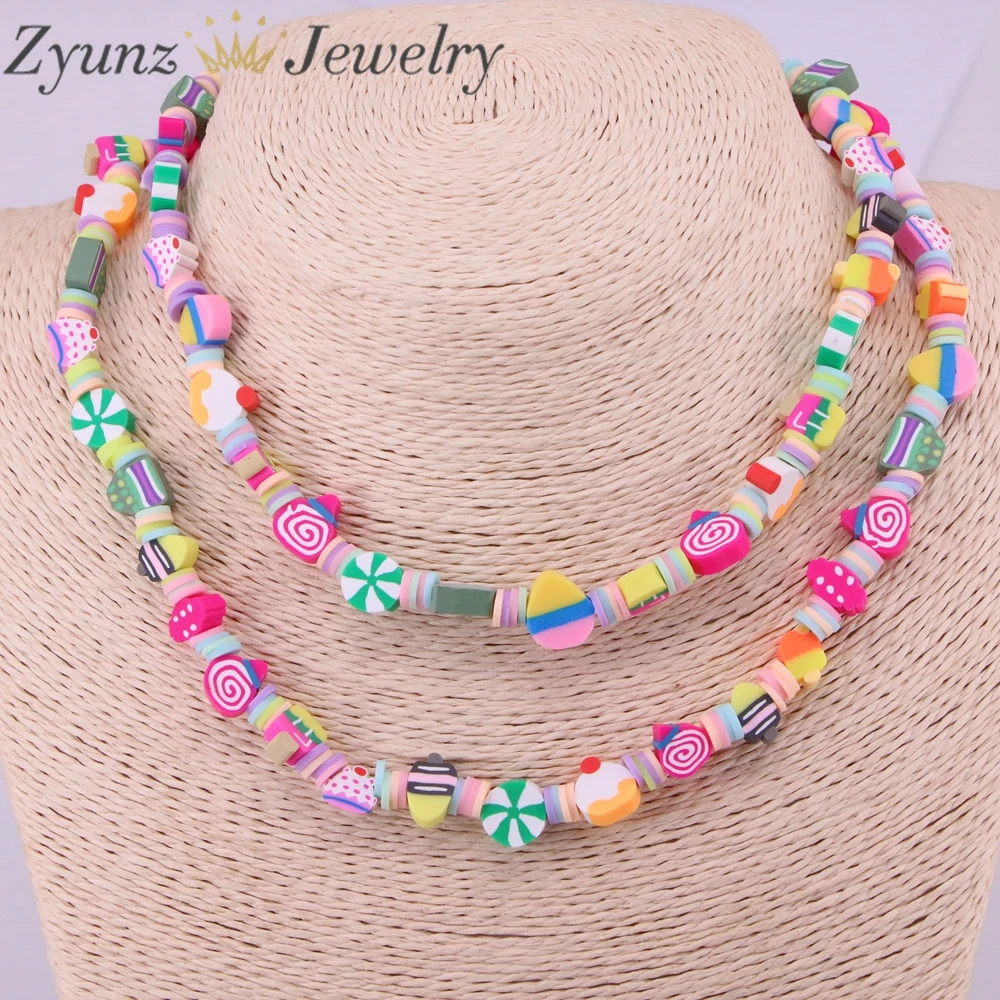 

3PCS, Bohemian Mixed Color Fruit Ice Cream Style Polymer Clay Beaded Choker Necklace for Women Boho Beach Jewelry