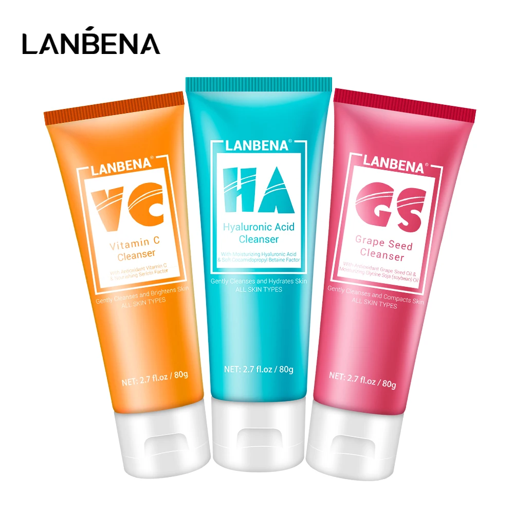 

LANBENA Face Cleanser VC Whitening Hyaluronic Acid Moist Grape Seed Anti Aging Firming Facial Cleaner Foam Oil Control Skin Care