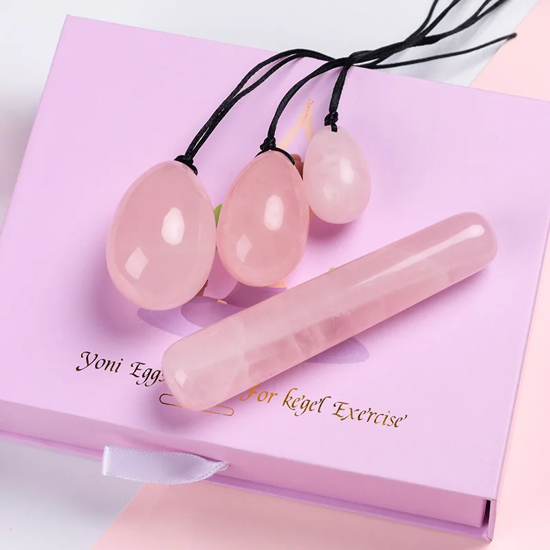 

Natural Rose Quartz Yoni Egg Set Vaginal Balls Massage Kegel Ball Massager Muscle Exerciser Crystal Jade Eggs Vaginal Tightening