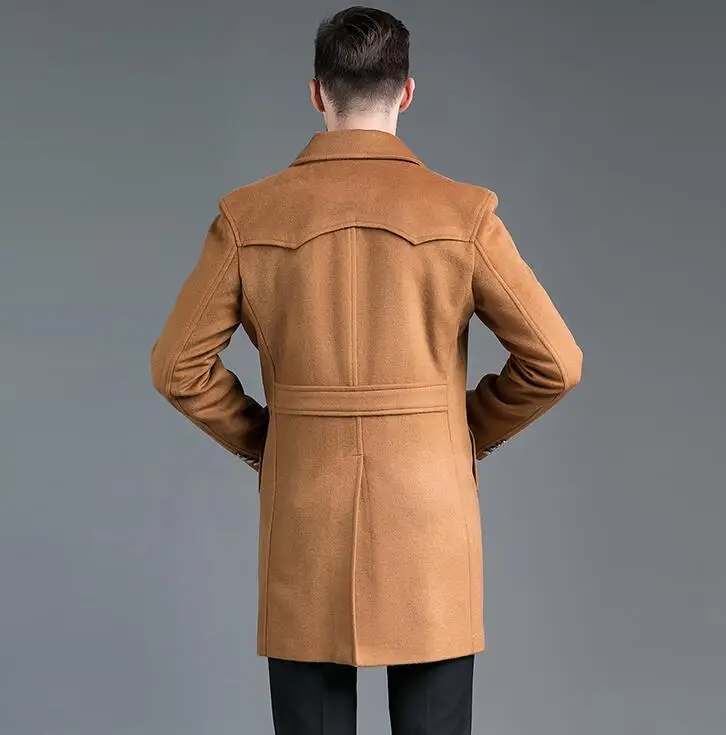 

Khaki casual woolen coat men trench coats long sleeves Double-breasted overcoat mens cashmere coat casaco masculino england