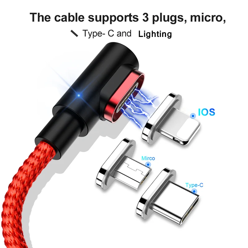 L-Line 1 м светодиодный магнитный 3а usb type-C для iPhone8 7 6 Plus X XR MAX Магнитный кабель Micro USB C для samsung S8 S9 Millet Mi 8