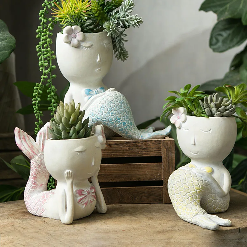 

Home Decoration Fairy Garden Furnishings Cartoon Mermaid Flower Pot Resin Crafts Decoration Ornaments Succulent Planter Bonsai