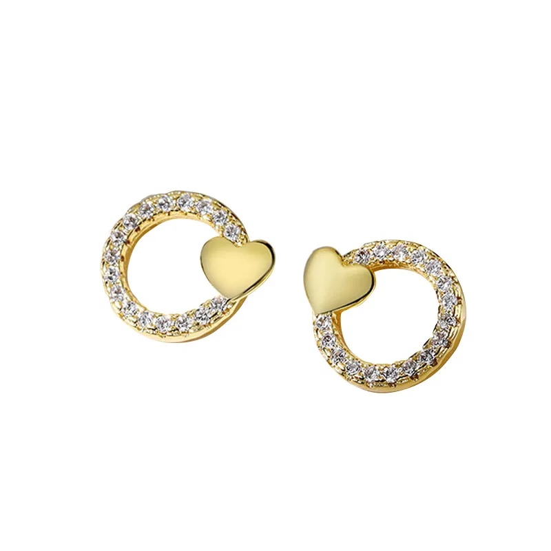 

SIPENGJEL Fashion Cubic Zircon Love Heart Circle Round Stud Earrings Gold Korean Style Earrings For Women Jewelry 2021