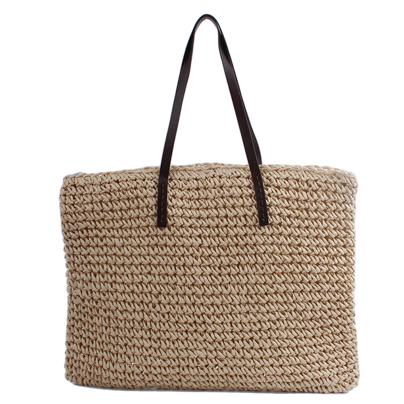 

New Casual Female Bag Handmade Straw Bag Paper Rope Woven Bag Bohemian Vintage Large Capacity Casual Female Beach Bag Handbag