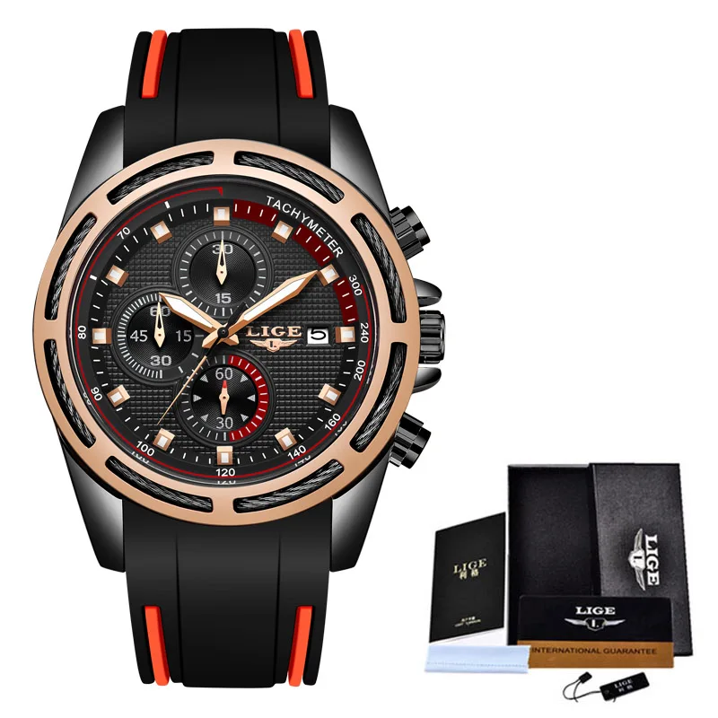 Black rose gold LIGE, новинка, мужские часы, топ класса люкс, брендовые, мужские уникальные спортивные часы, мужские кварцевые часы с датой, водонепроницаемые наручные часы, Relogio Masculino - Цвет: Black rose gold